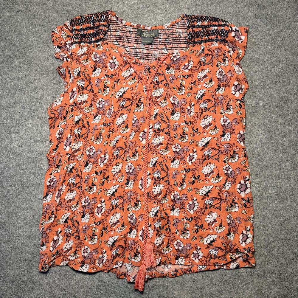 Natural Reflections Women's Floral Smocked Blouse, Size L